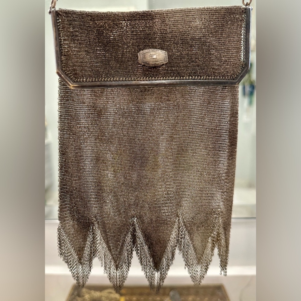 Whiting & Davis Princess Mary Antique Sheer Micro Soldered Mesh Fringed Bag VGUC